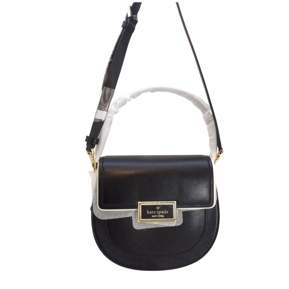 Kate Spade Reegan Saddle Bag Medium Black NEW Saffiano Leather KH477
